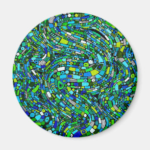 Íman Design Abstrato Ondas Azuis Verdes Formas