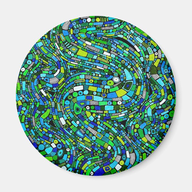Íman Design Abstrato Ondas Azuis Verdes Formas (Frente)