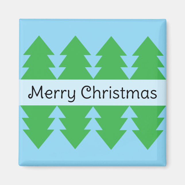 Íman Design Azul de Árvore Simples, Feliz Natal (Frente)