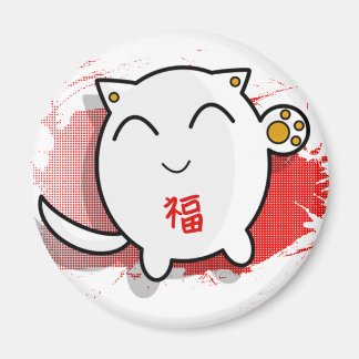Íman design branco/vermelho de gato sortudo japonês