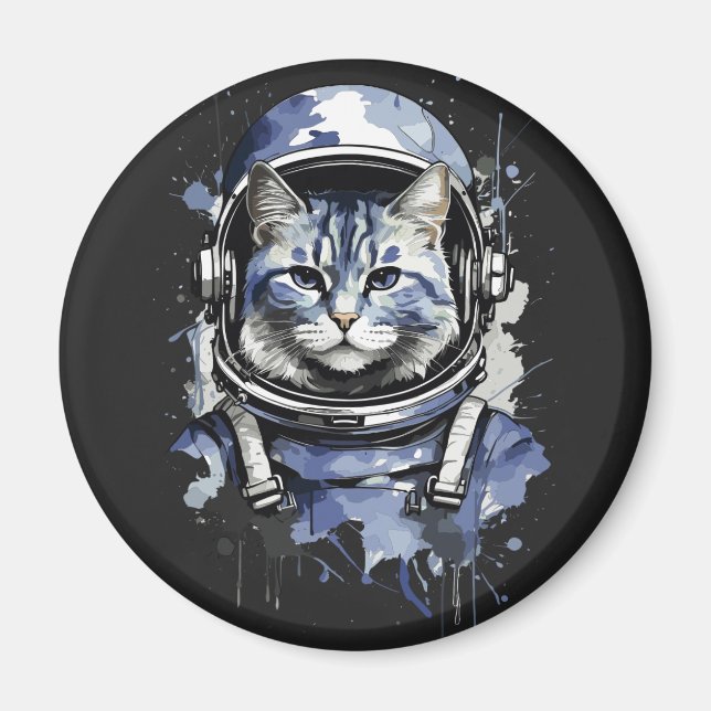 Íman Design de Abertura de Gato do Astronauta Azul (Frente)