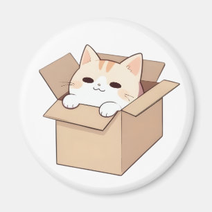 Íman Design de Adesivo Kawaii de Gato Fofo em uma Caixa