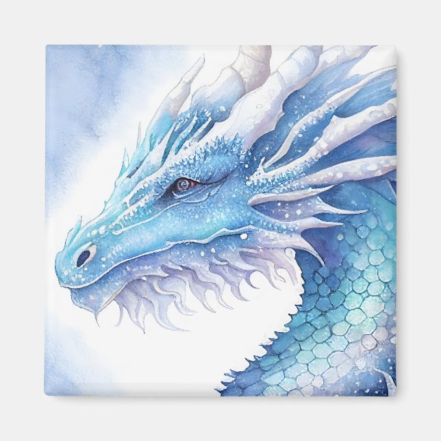 Íman Design de aquarela de dragão de gelo azul (Frente)