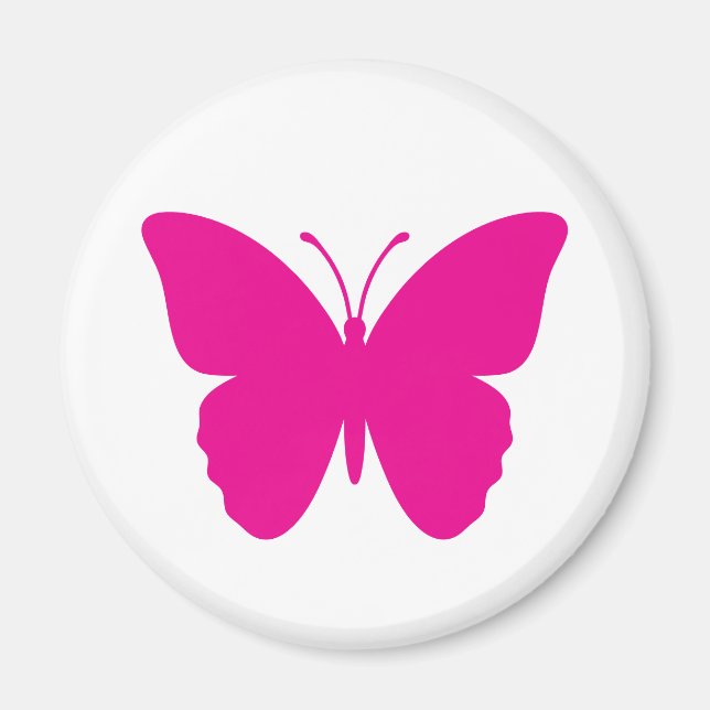 Íman Design de Borboleta Rosa Quente Redondo (Frente)