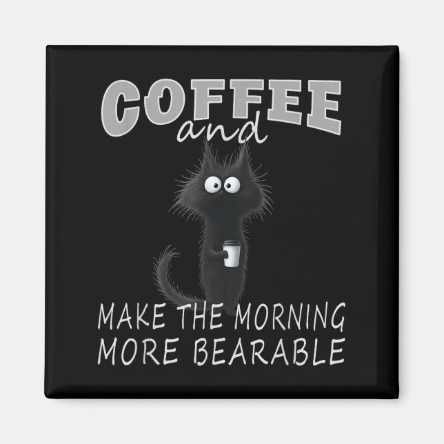 Íman Design de camiseta Gato e Café, Humor matinal de g (Frente)
