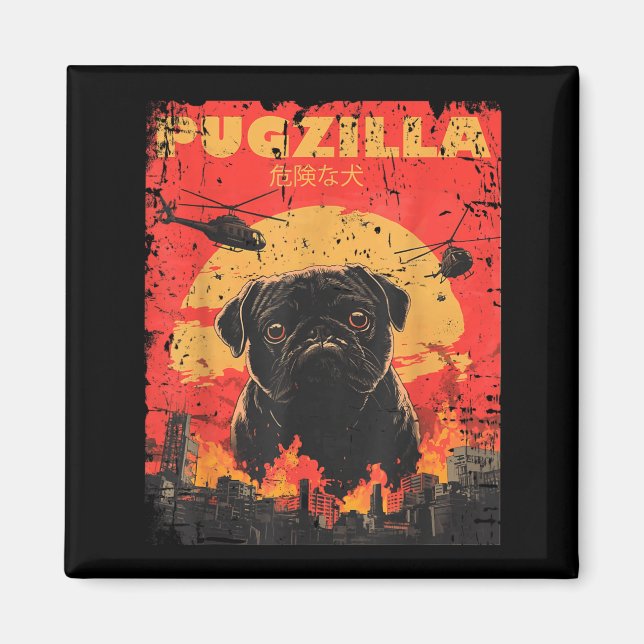 Íman Design de camiseta Pugzilla para dono de Pug retrô (Frente)