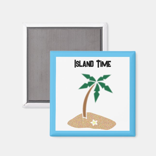 Íman Design de Cartoon da Ilha Tropical Palm Tree Getaw (Front/Back)