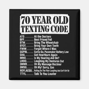 Íman Design de código de texto de pessoa idosa de 70 an