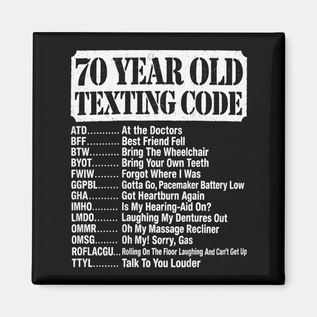 Íman Design de código de texto de pessoa idosa de 70 an (Frente)