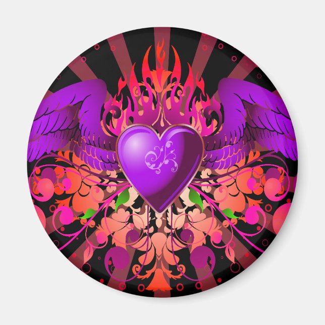 Íman Design de Coração Asas Roxo (Frente)