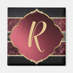 Íman Design de Diamante Elegante Dourado e Roxo Monogra