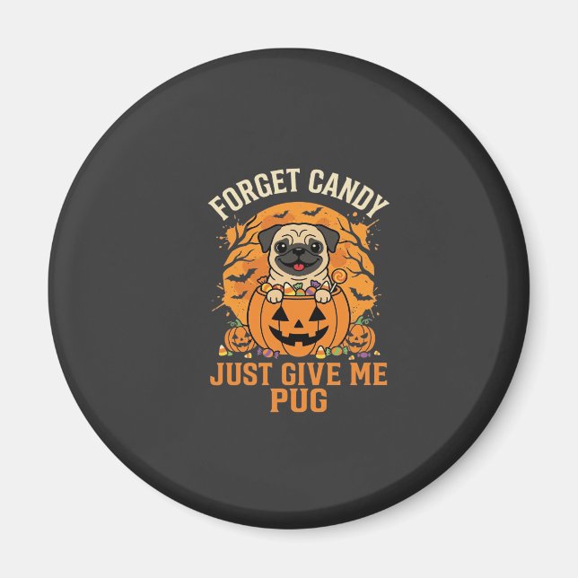 Íman Design de Doces de Halloween Engraçado Pug_1 (Frente)