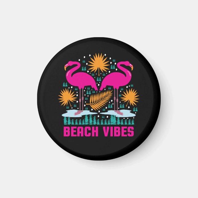 Íman Design de Flamingos Rosa Vibes de Praia (Frente)