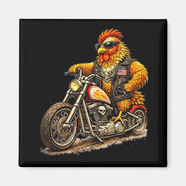 Íman Design de Galo de Motoqueiro Engraçado Galinha Leg (Frente)