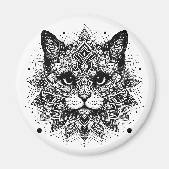 Íman Design de Gato com Padrão Mandala (Frente)