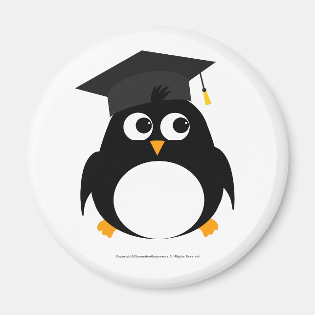 Íman Design de Graduação de Pinguim - Magnet Redondo (Frente)