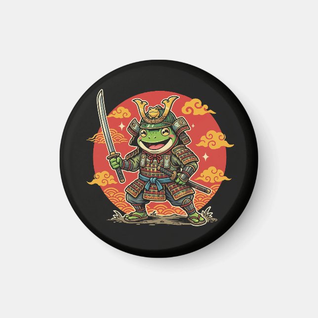 Íman Design de Guerreiro Animal Cartoon Samurai Sapo Fo (Frente)