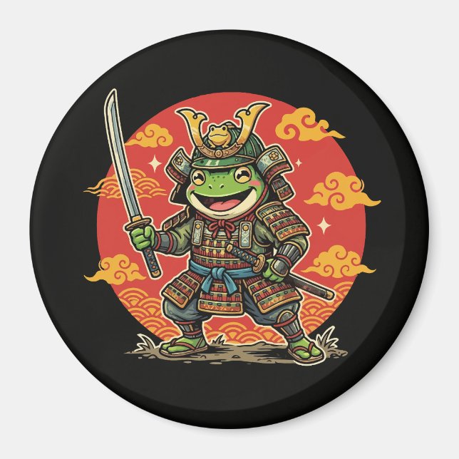 Íman Design de Guerreiro Animal Cartoon Samurai Sapo Fo (Frente)