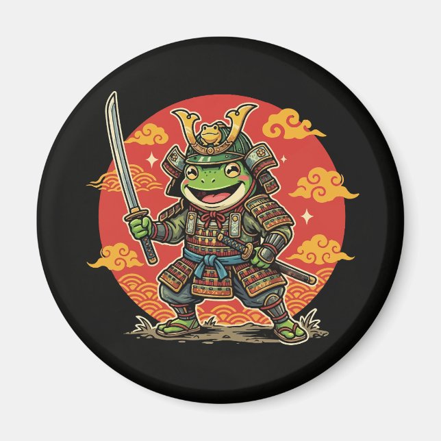 Íman Design de Guerreiro Animal Cartoon Samurai Sapo Fo (Frente)