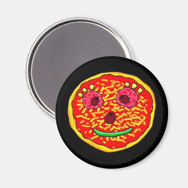 Íman Design de Ilustração da Face da Pizza Sorrindo (Front/Back)