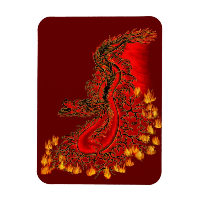 Íman Design de ouro e vermelho do Dragão da China (Vertical)
