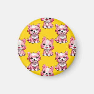 Íman Design de Padrão de Cachorro Rosa - Amarelo