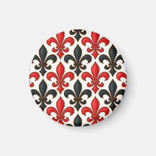 Íman Design de padrão do Red Black Barroco Fleur-de-lis