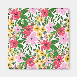 Íman Design de Pintura de Mão Floral Primavera, Vermel