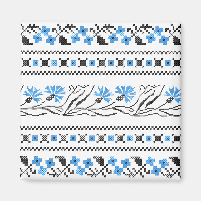 Íman Design de ponto transversal de Cornflower azul (Frente)