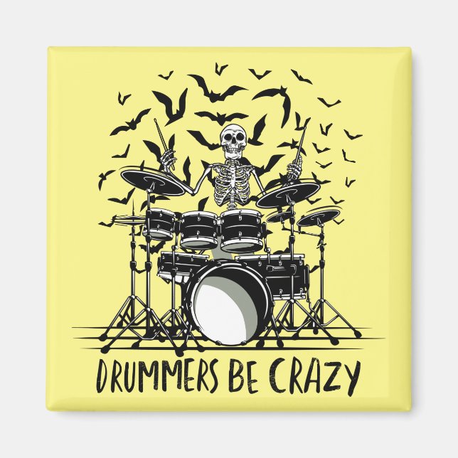 Íman Design de Skeleton de Drummer Louco (Frente)