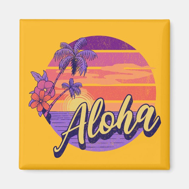 Íman Design de texto "Aloha" com estilo retrô (Frente)