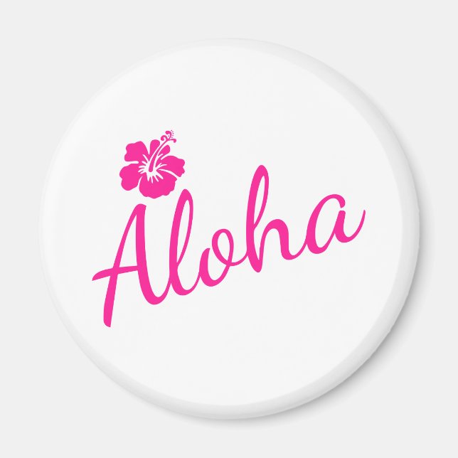 Íman Design de texto rosa original ALOHA e flor (Frente)