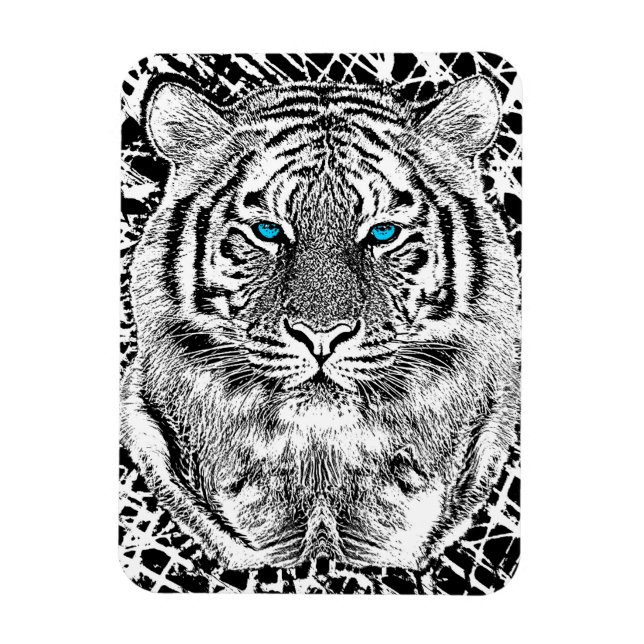 Íman Design de Tigre Azul Preto E Branco (Vertical)