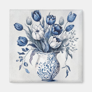 Íman Design de tulipa do estilo Delft azul e branco