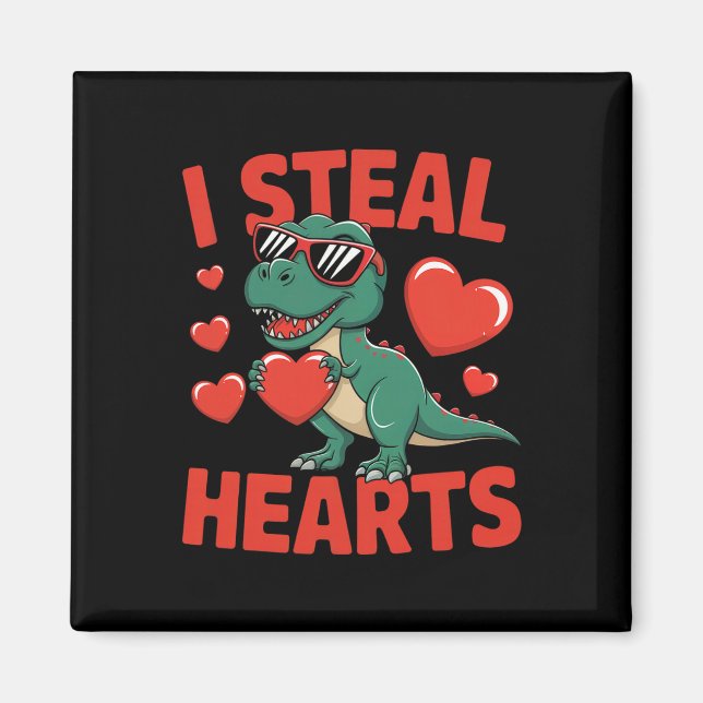 Íman Design de Valentin de Dinossauro Engraçado Com Cor (Frente)
