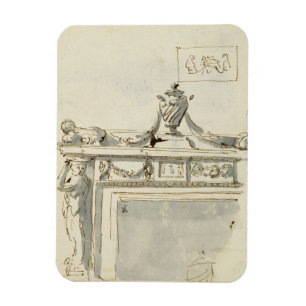 Íman Design esboçado para uma lareira (caneta e tinta e