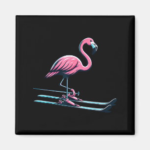 Íman design fofo de flamingo de esqui esportes de inver