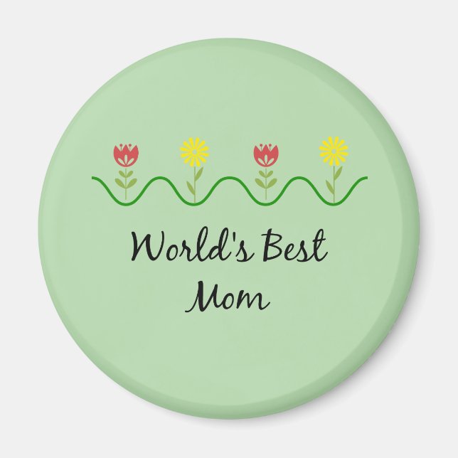 Íman design gráfico de flores "Melhor Mãe do Mundo" (Frente)