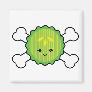 Íman design kawaii de fatia de picles e ossos cruzados