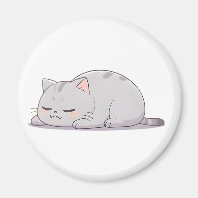 Íman Design Kawaii de Gato Sonolento Mal-Humorado (Frente)