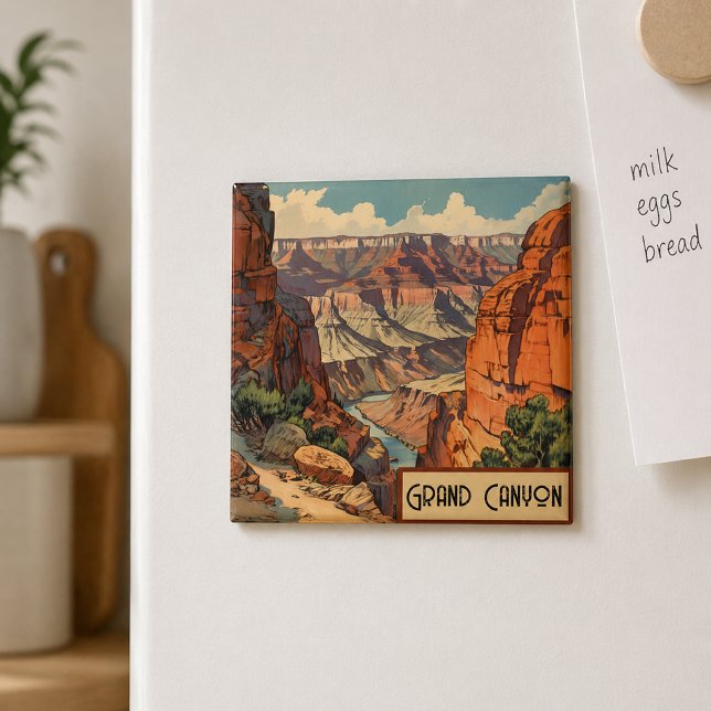 Íman Design Retro de Viagens do Grand Canyon (Criador carregado)