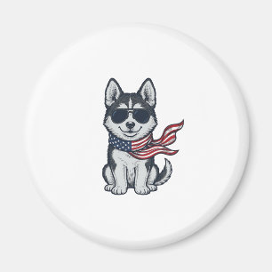 Íman Design Vetorial de Cachorro Husky Patriótico Vinta