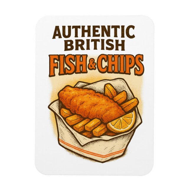 Íman Design Vintage "Authentic British Fish & Chips" (Vertical)