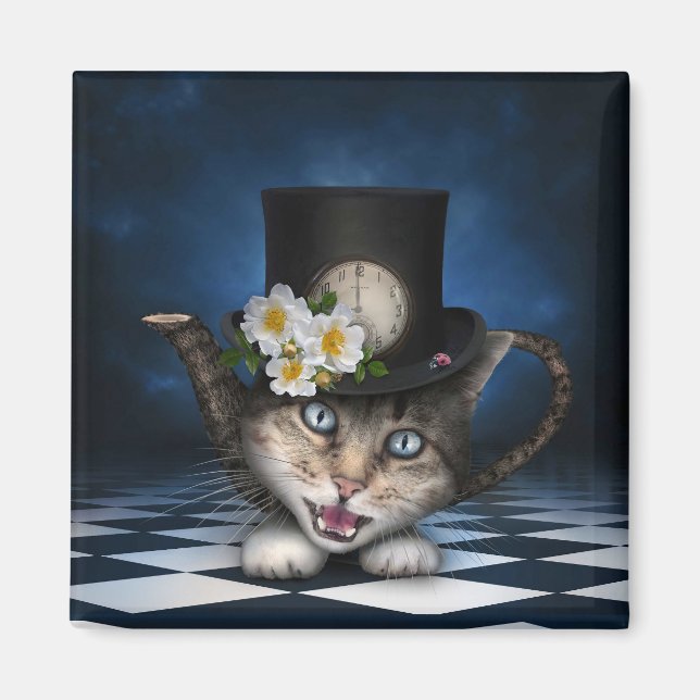 Íman Design Whimsical Teapot Gato Mad Hatter (Frente)
