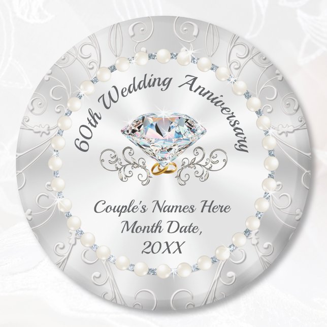 Íman Deslumbrante 60º Aniversário do Casamento, Diamond (60th wedding anniversary favors. Diamond wedding anniversary party ideas, Diamond anniversary favors)