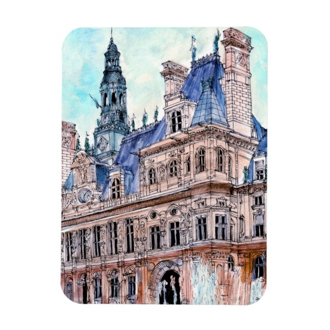 Íman Destinos | Watercolor Rustic Hotel de Ville (Vertical)
