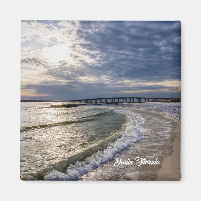 Íman Destruin Florida Evening Waves Square Magnet (Frente)