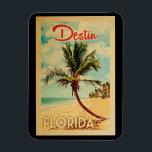 Íman Destruin Florida Palm Tree Beach Viagens vintage<br><div class="desc">Destruir design da Flórida em estilo Viagens vintage apresentando uma palmeira na praia com oceano e céu.</div>