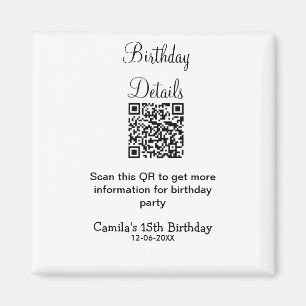 Íman detalhes da festa de aniversário de qr scan modern