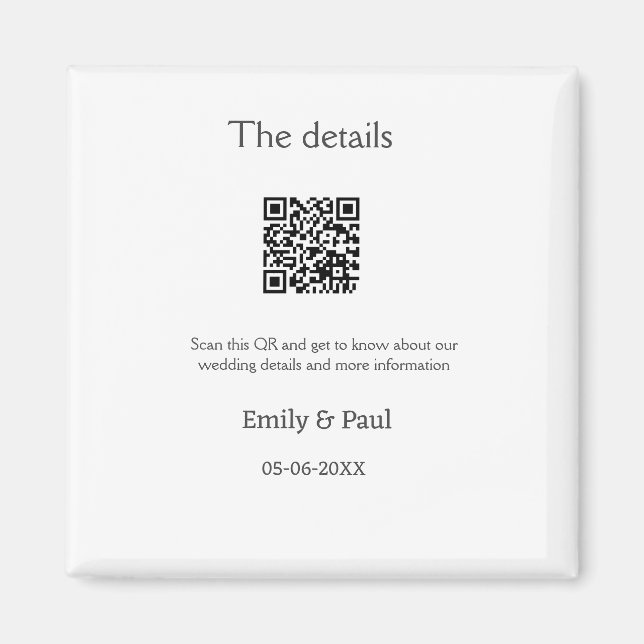 Íman Detalhes da pesquisa do site de casamento QR adici (Frente)